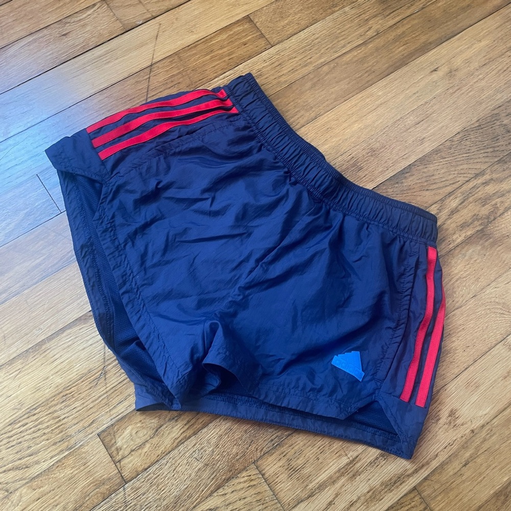 Adidas Tiro three stripe summer shorts navy blue womens size small